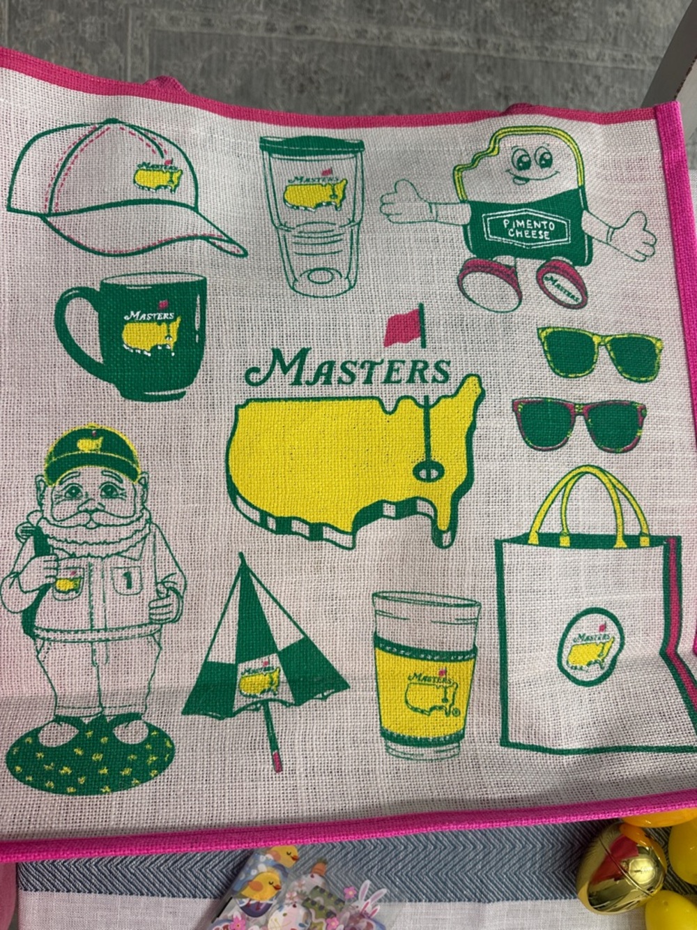 Masters Pink-Trim Tote with Green and Yellow Masters Motif